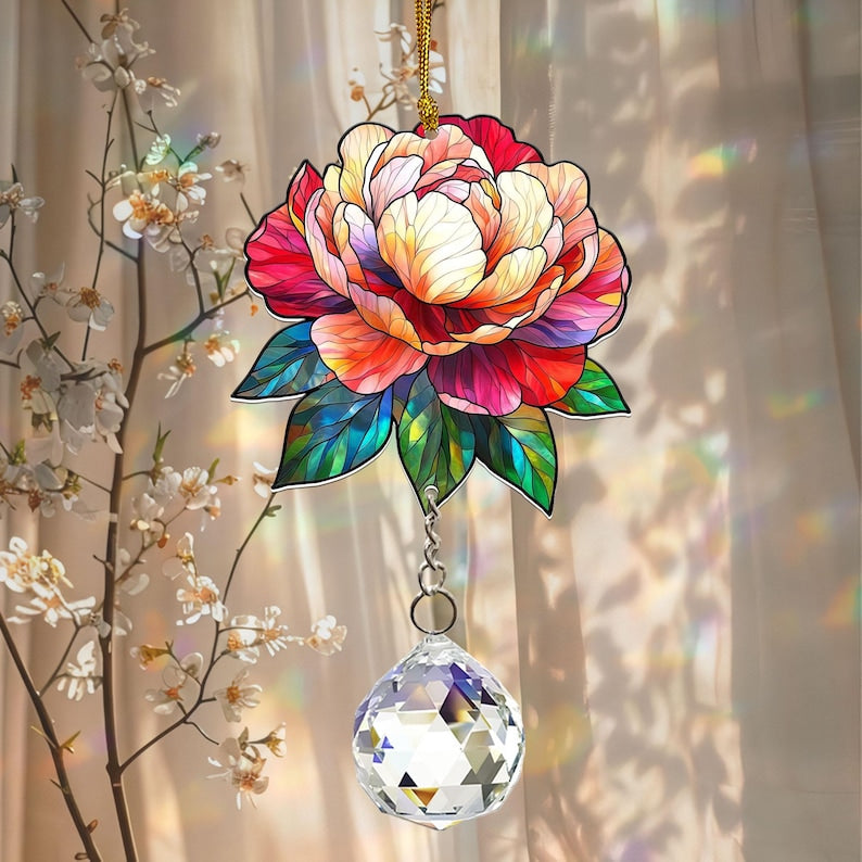 Peony Suncatcher Acrylic Hanging Sign Crystal
