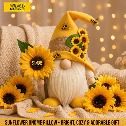 Personalized Sunflower Gnome Custom Shaped Pillow