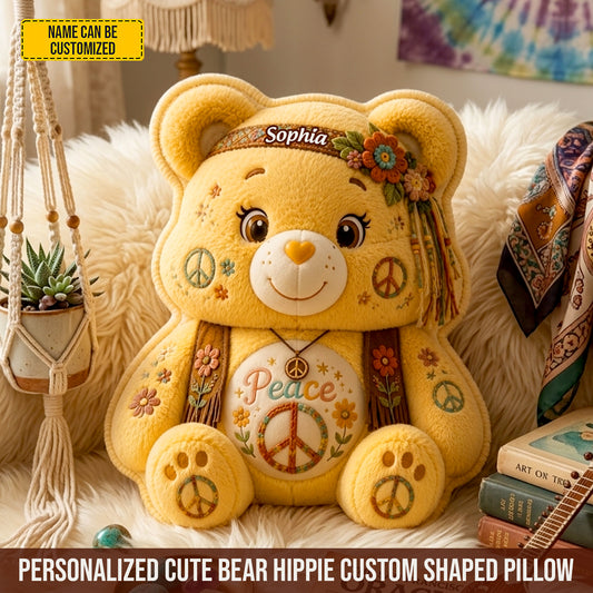 Personalized Cute Bear Hippie Custom Shaped Pillow