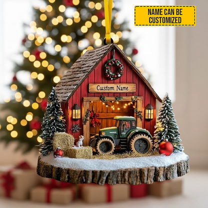 Personalized Barn & Tractor Christmas Ornament