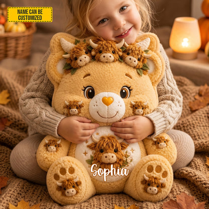 Personalized Highland Cow Bear Pillow