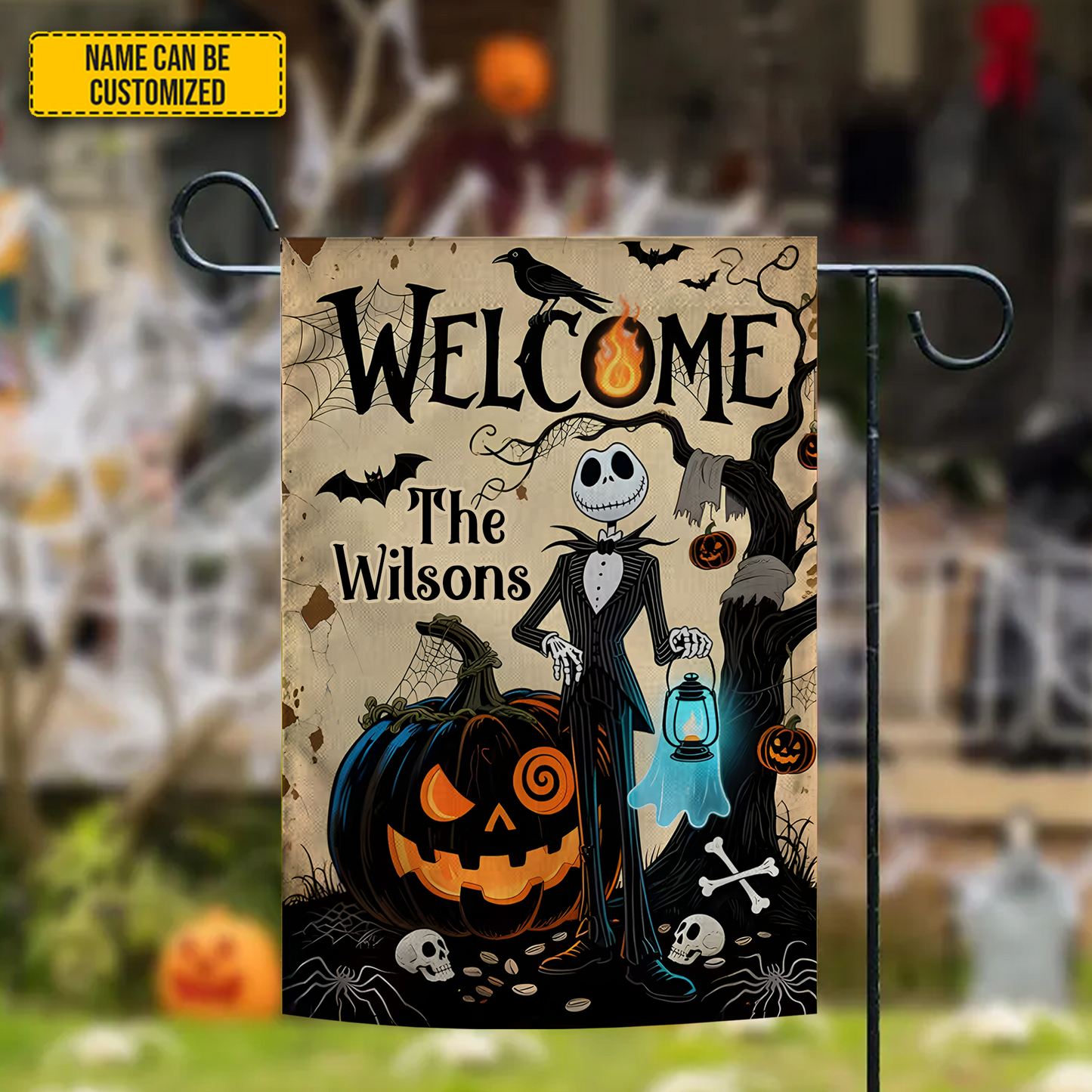 Halloween Skull Gothic - Personalized Halloween Garden Flag, House Flag