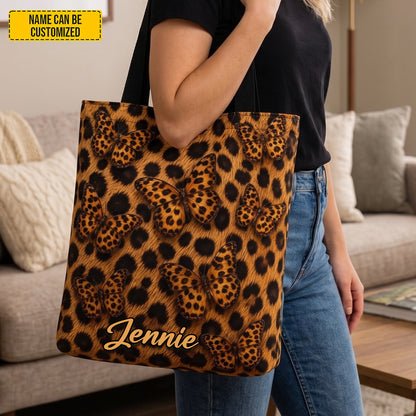Personalized Leopard Butterfly Tote Bag
