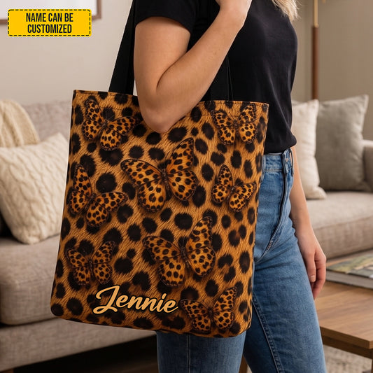 Personalized Leopard Butterfly Tote Bag