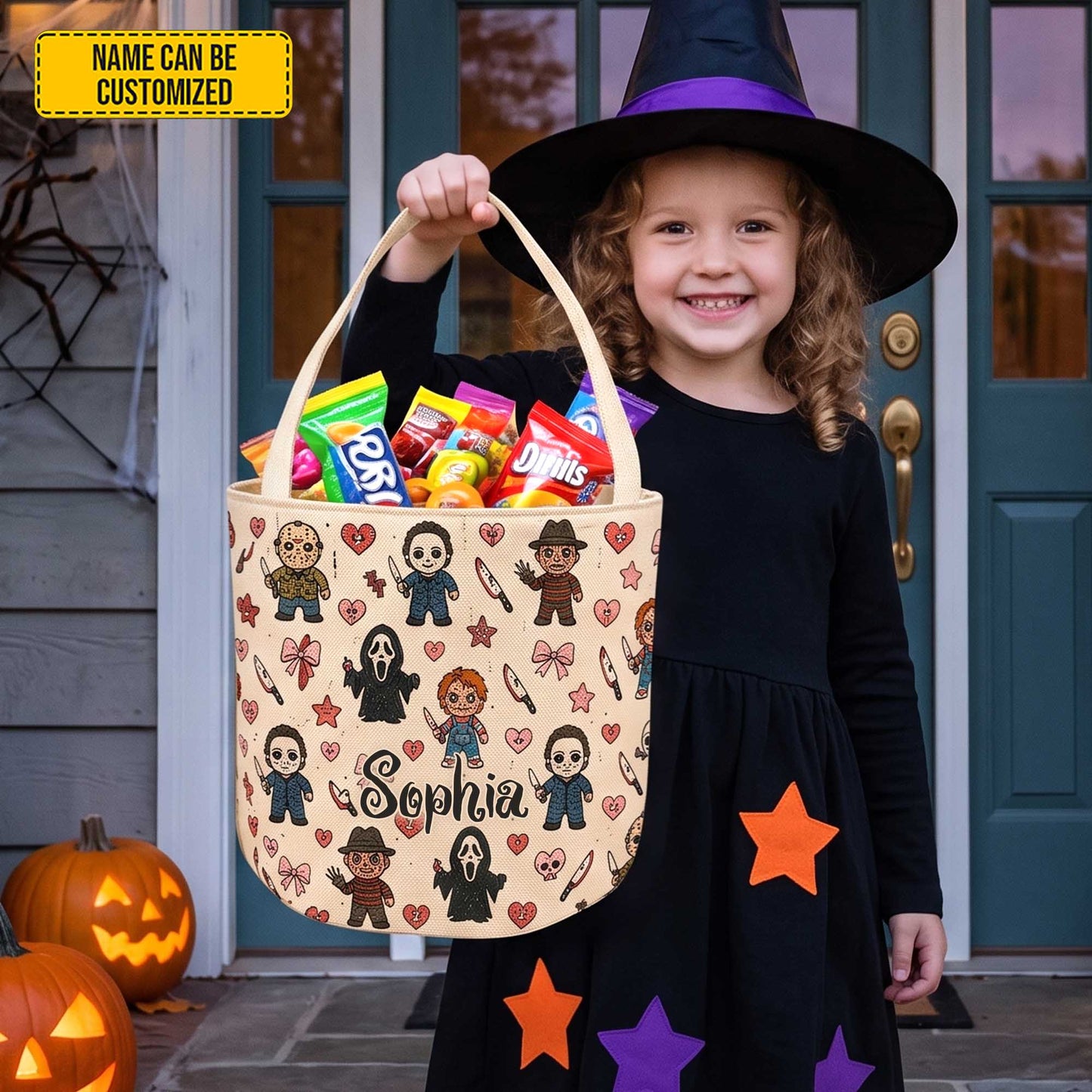 Personalized Cute Horror Characters Halloween Trick or Treat Candy Basket