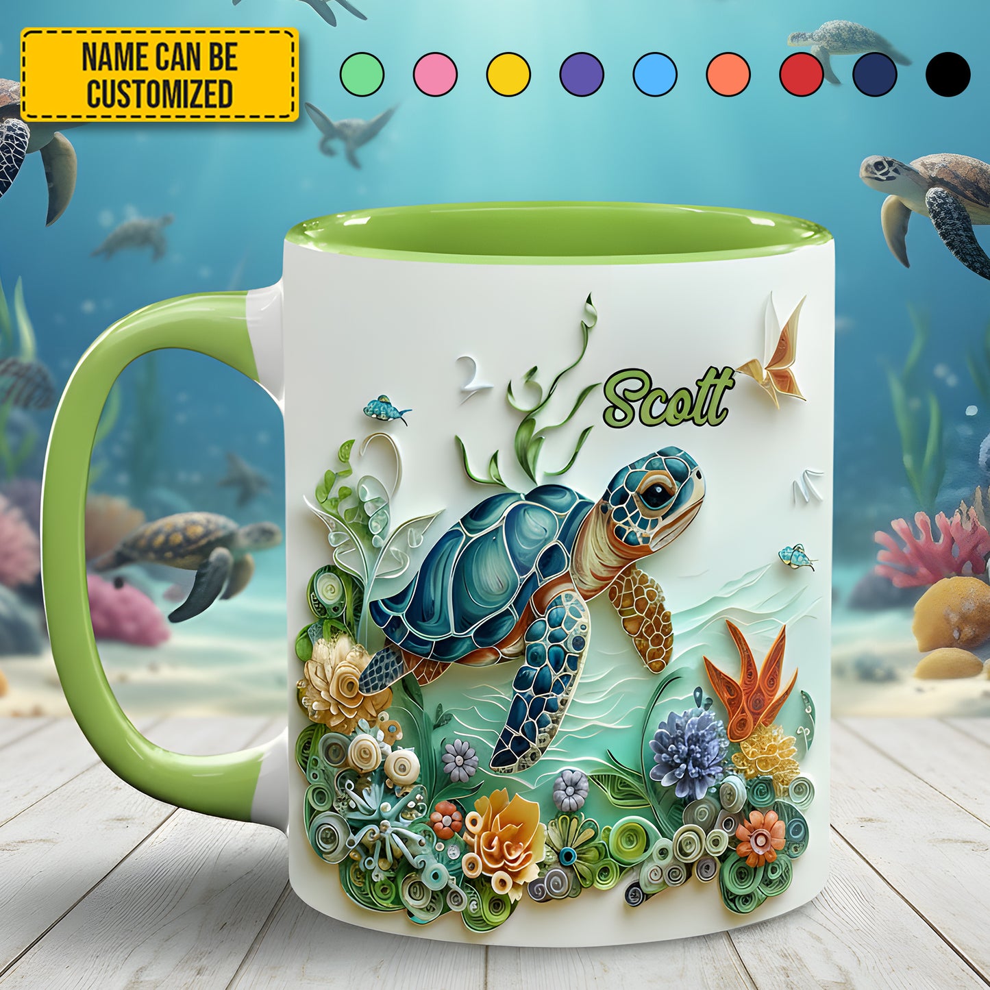 Personalized Turtle Ocean Accent Mug