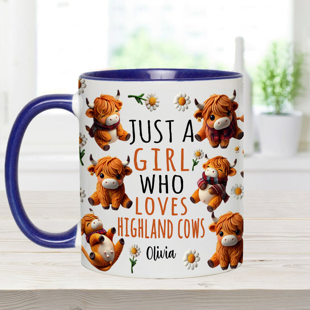 Just A Girl Who Loves Highland Cows - Personalized Highland Cow Accent Mug
