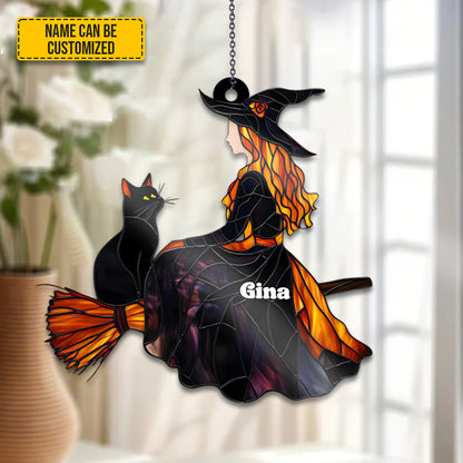 Beautiful Witch With Black Cat - Personalized Witch Acrylic Window