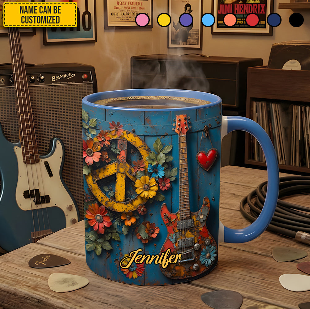 Personalized Hippie Guitar Floral Accent Mug