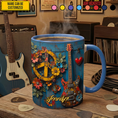 Personalized Hippie Guitar Floral Accent Mug