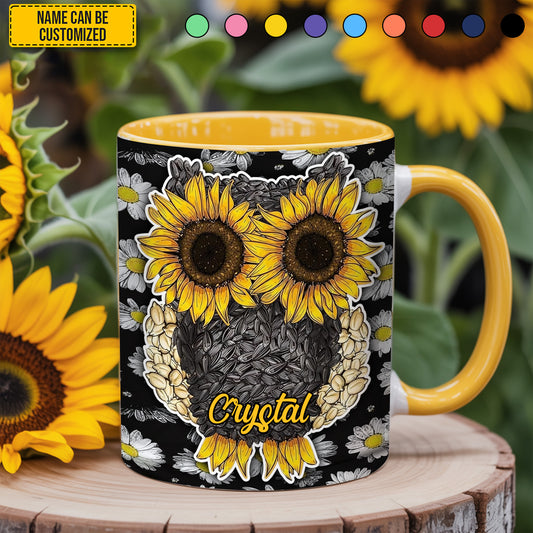 Owl Sunflower Daisy - Personalized Owl Accent Mug
