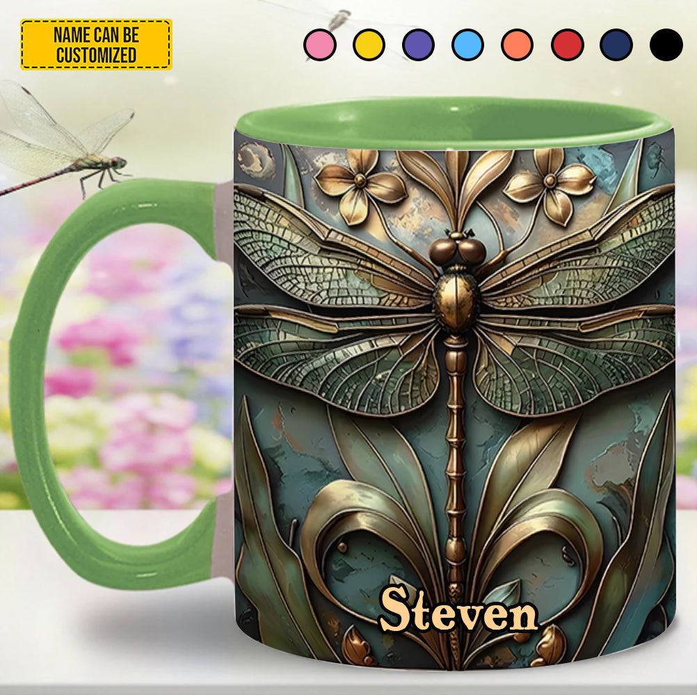 Dragonflies Antique Bloom Accent Mug - Personalized Accent Mug