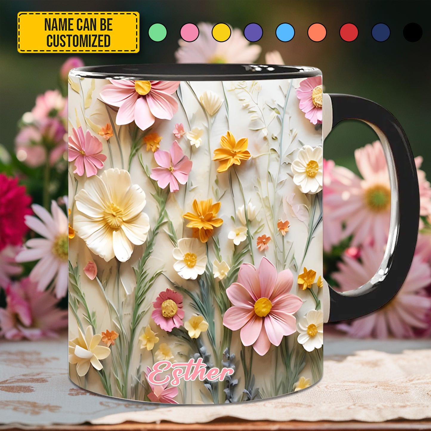 Flower accent mug - Personalized Accent Mug
