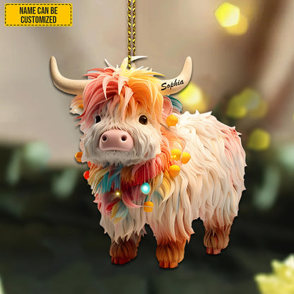 Personalized Charming Highland Cow Acrylic Ornament