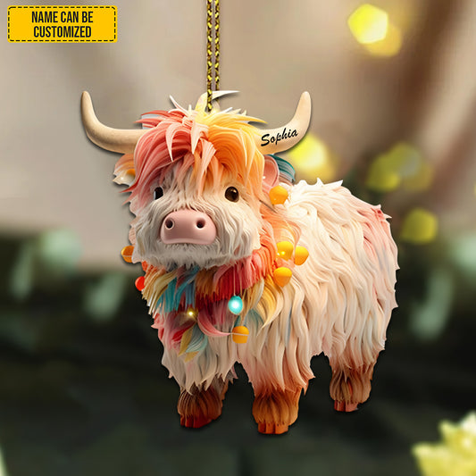 Personalized Charming Highland Cow Acrylic Ornament