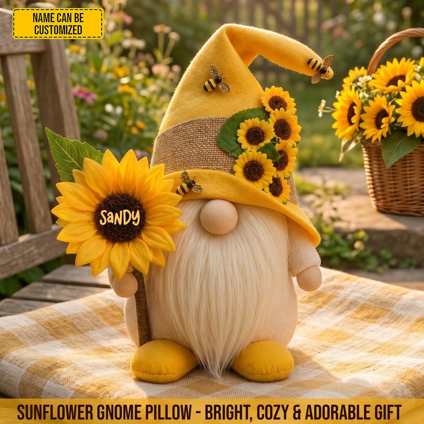 Personalized Sunflower Gnome Custom Shaped Pillow