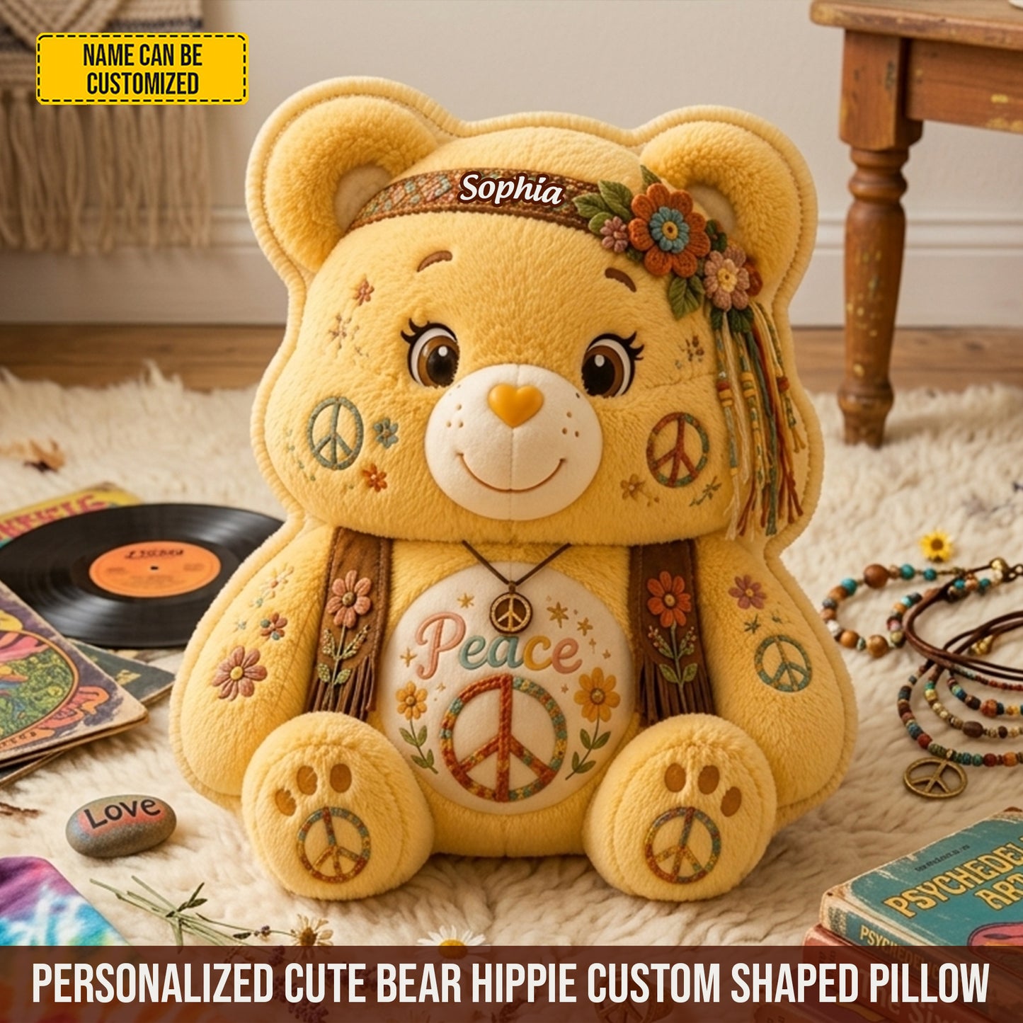 Personalized Cute Bear Hippie Custom Shaped Pillow