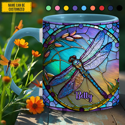 Colorful Stained Glass Dragonfly - Personalized Dragonfly Accent Mug