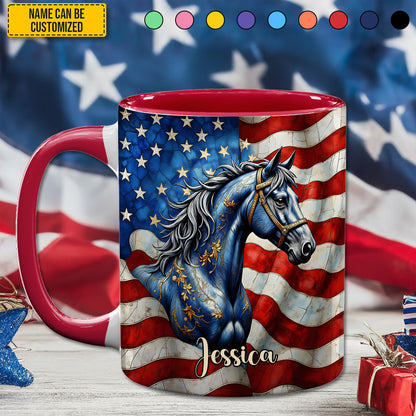 Personalized Patriotic Horse Accent Mug
