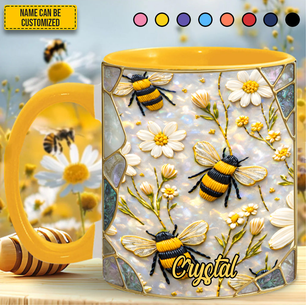 Bee Floral Daisy Stained Glass  - Personalized Bee Accent Mug