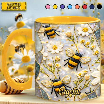 Bee Floral Daisy Stained Glass  - Personalized Bee Accent Mug
