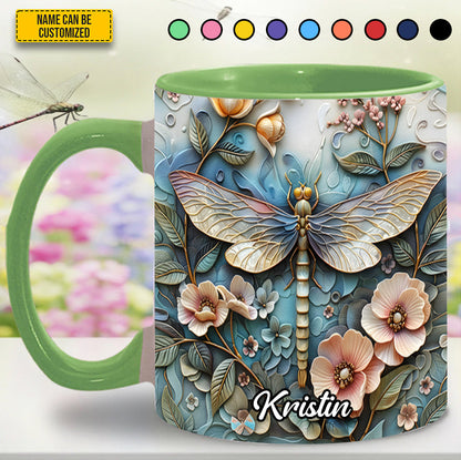 Dragonfly Flowers - Personalized Dragonfly Accent Mug