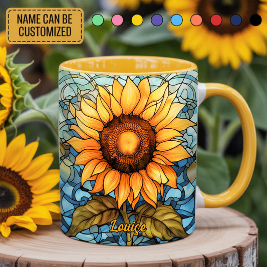 Stained Glass Sunflower - Personalized Sunflower Accent Mug
