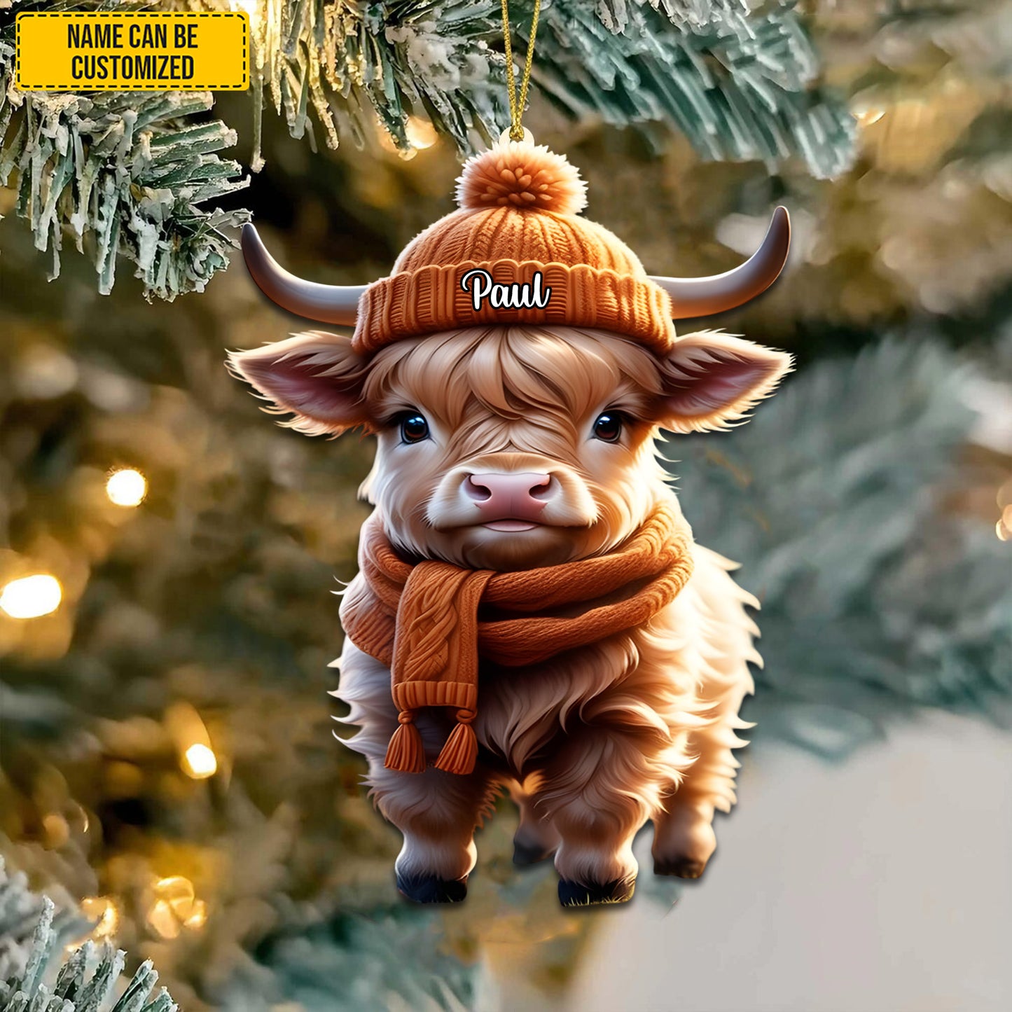 Personalized Charming Christmas Cow Acrylic Ornament