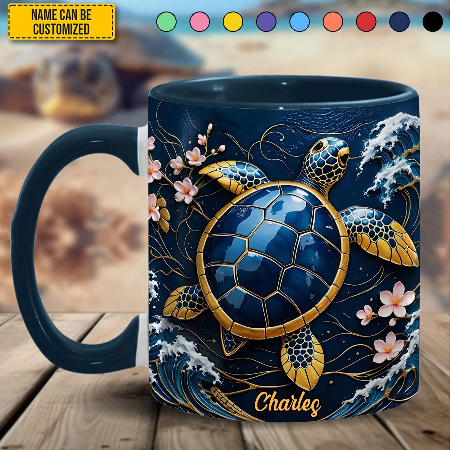 Personalized Blue Sea Turtle Accent Mug