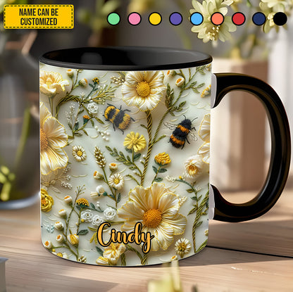 Bee Floral Garden  - Personalized Bee Accent Mug