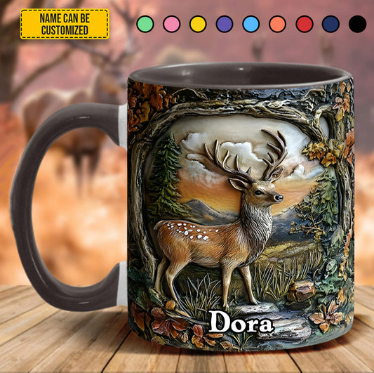Deer In Forest - Personalized Deer Accent Mug