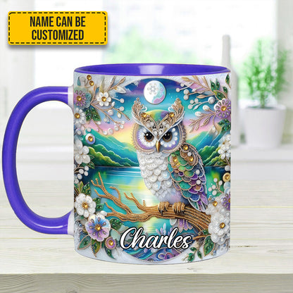 Owl Flower Pattern Diamond - Personalized Owl Accent Mug