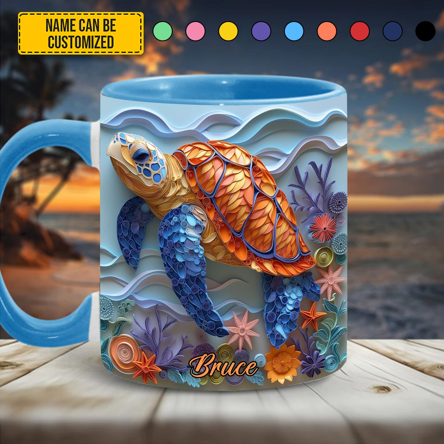 Sea Turtle - Personalized Turtle Accent Mug