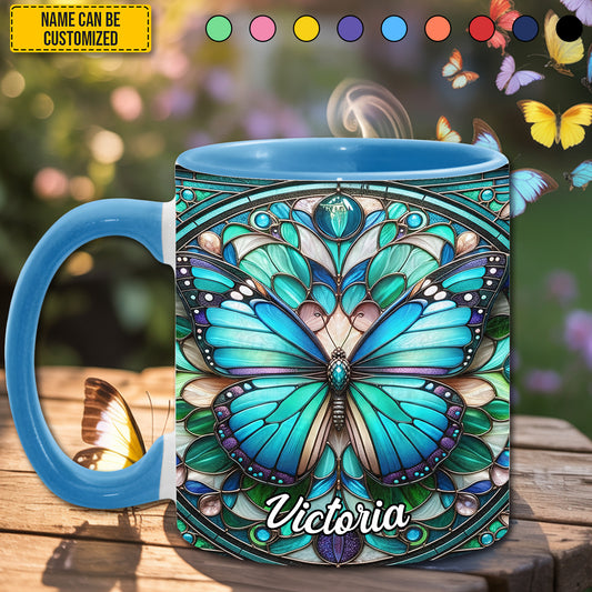 Stained Glass Butterfly - Personalized Butterfly Accent Mug