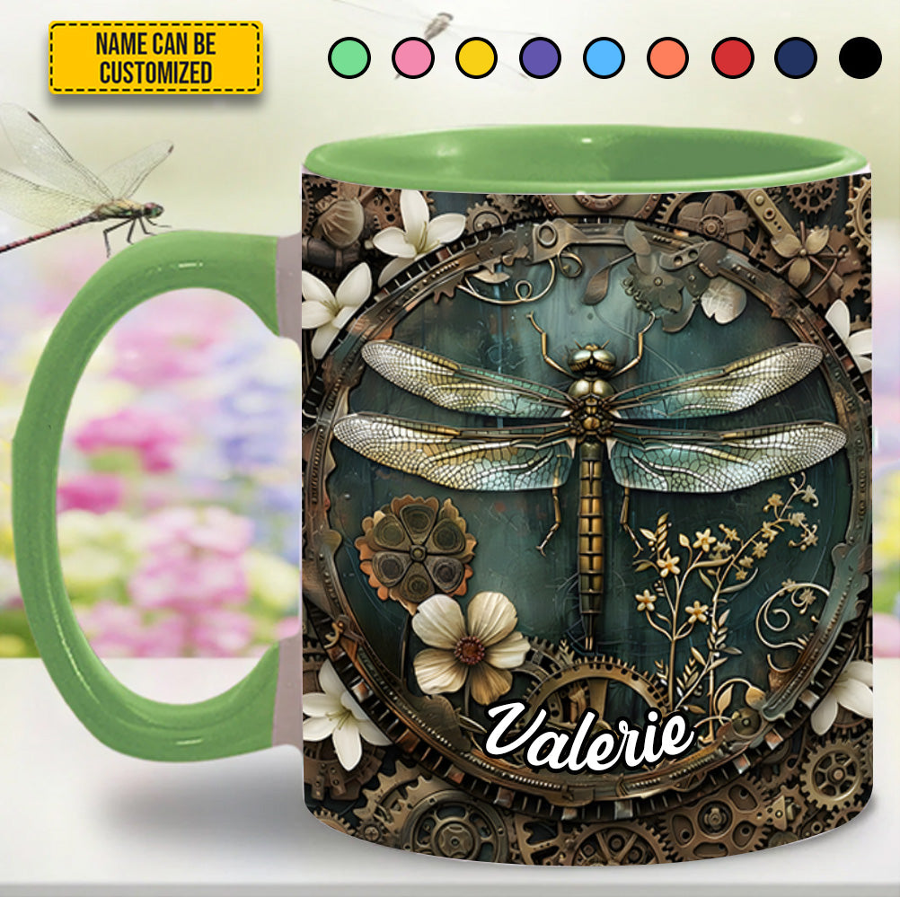 Vintage Dragonfly Floral - Personalized Dragonfly Accent Mug