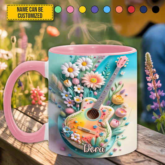 Guitar Floral - Personalized Guitar Accent Mug