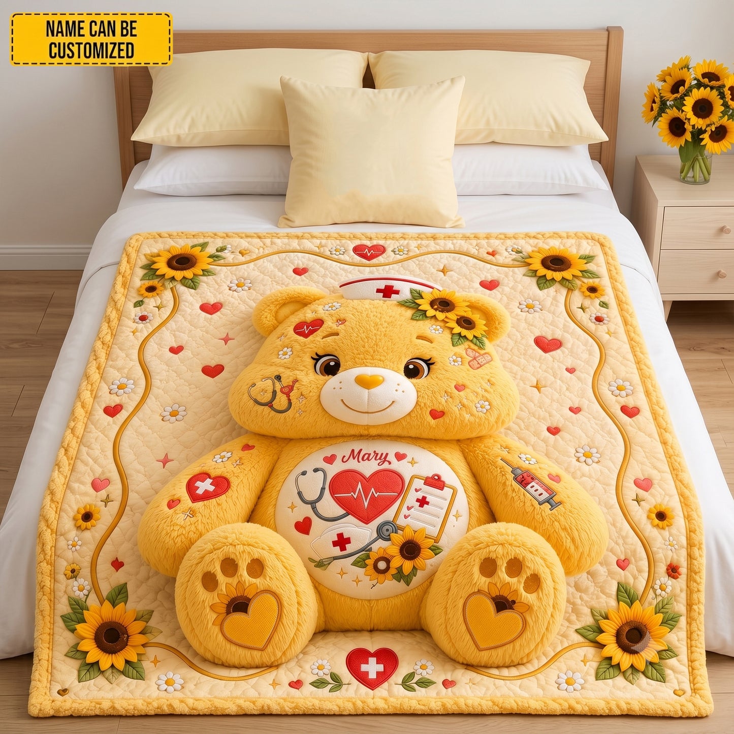 Personalized Cute Nurse Bear Blanket