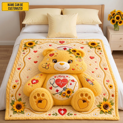 Personalized Cute Nurse Bear Blanket