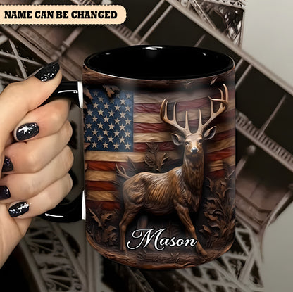 Deer & American Flag - Personalized Deer Accent Mug