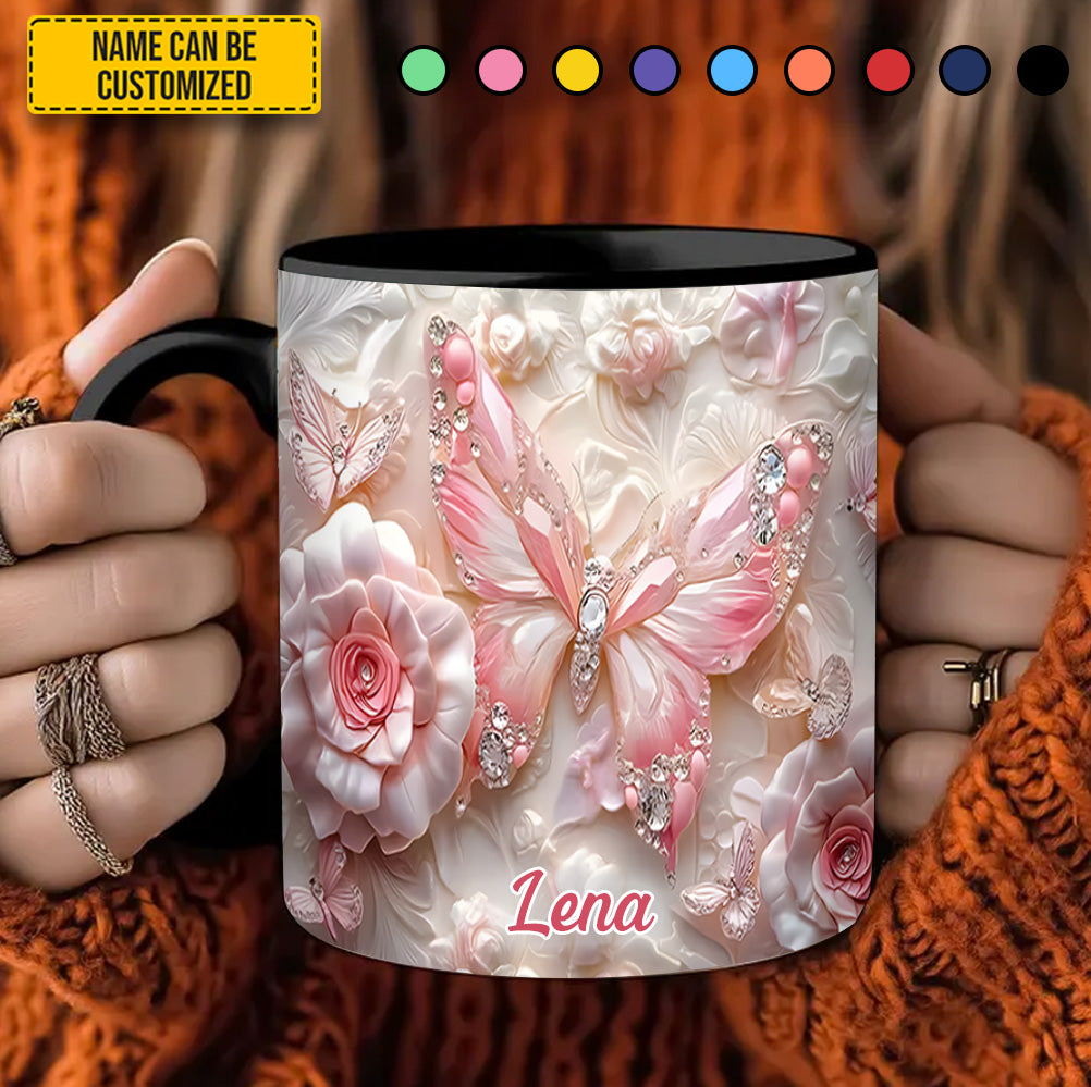 Personalized Pink Butterfly & Flower Accent Mug