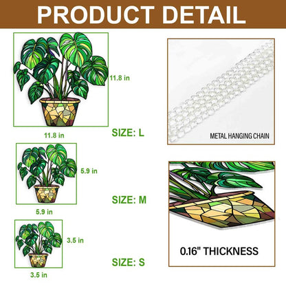 Monstera Leaves Window Decor, Flowers Acrylic Window Hanging