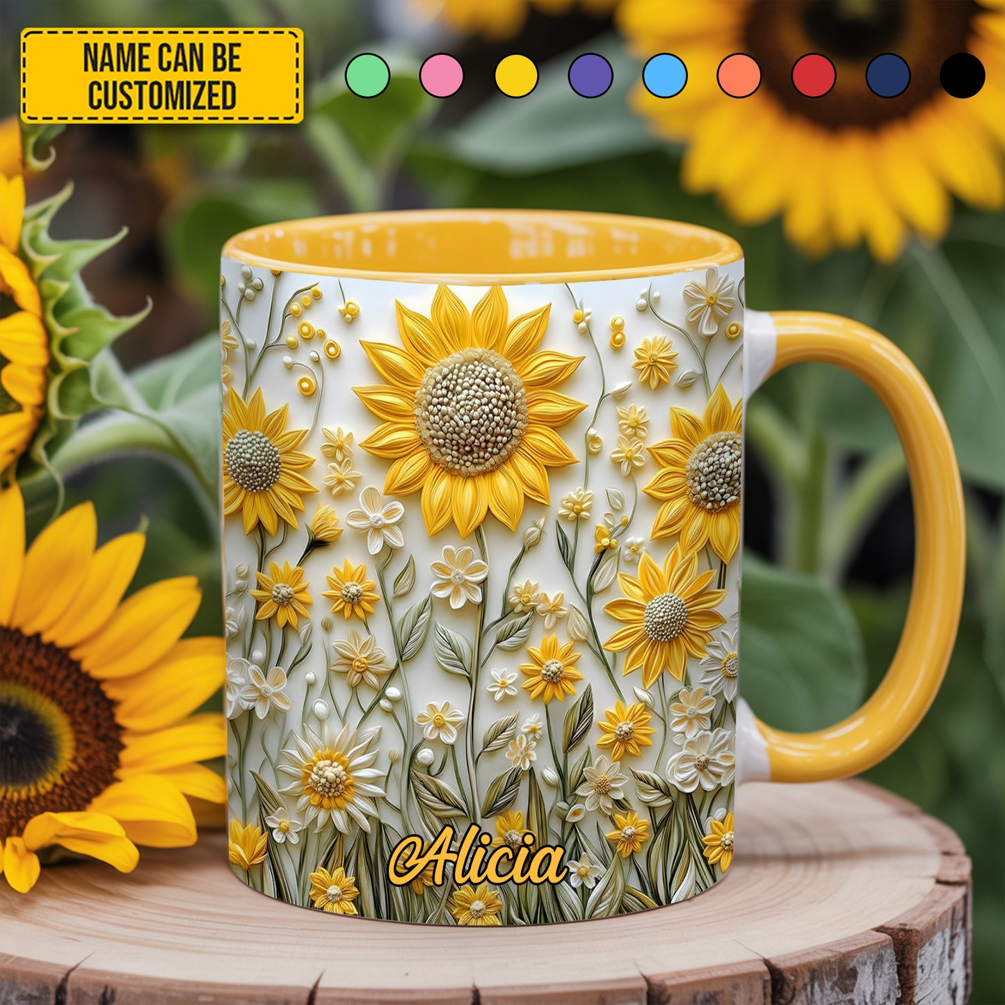 Personalized Sunflowers Accent Mug