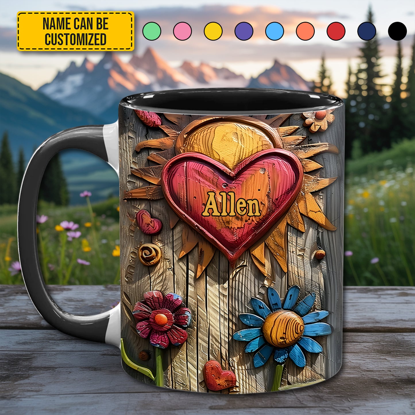 Hippie Heart Symbol - Personalized Hippie Accent Mug
