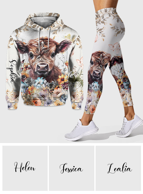 Highland Cow Floral - Personalized Hoodie and Leggings