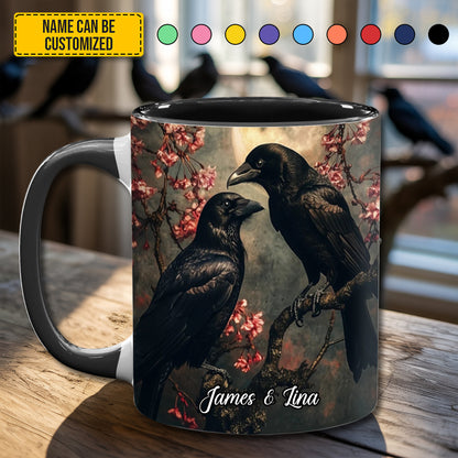 Eternal Bond – Personalized Couple Raven Accent Mug