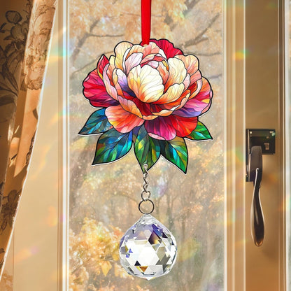 Peony Suncatcher Acrylic Hanging Sign Crystal