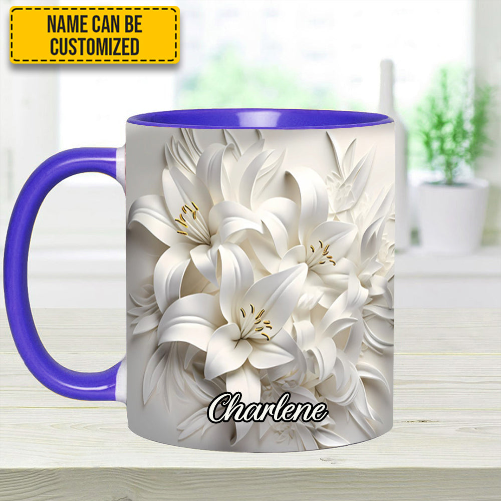 White Lilies Flowers - Personalized Flower Accent Mug
