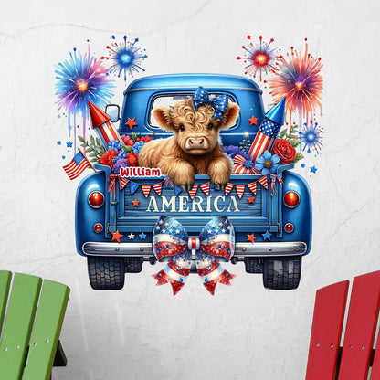 Personalized 4th of July Highland Cow Decal