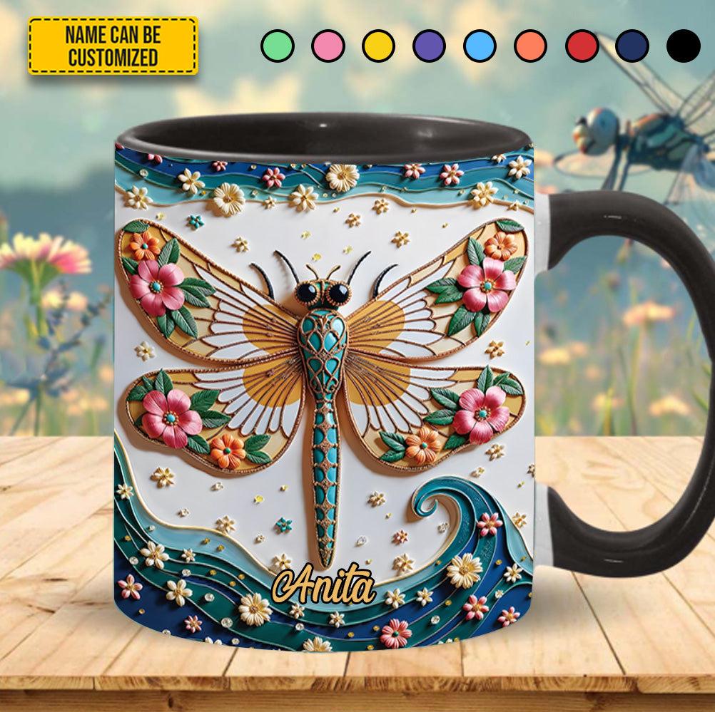 Dragonfly Floral - Personalized Dragonfly Accent Mug