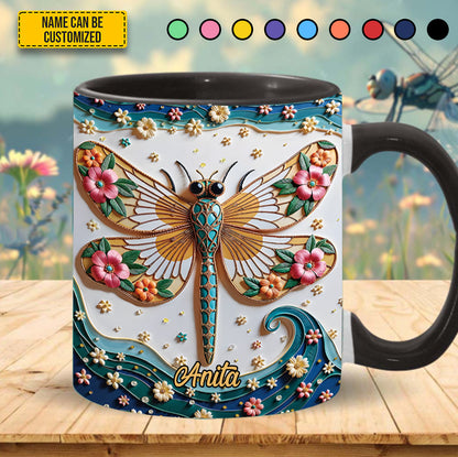 Dragonfly Floral - Personalized Dragonfly Accent Mug